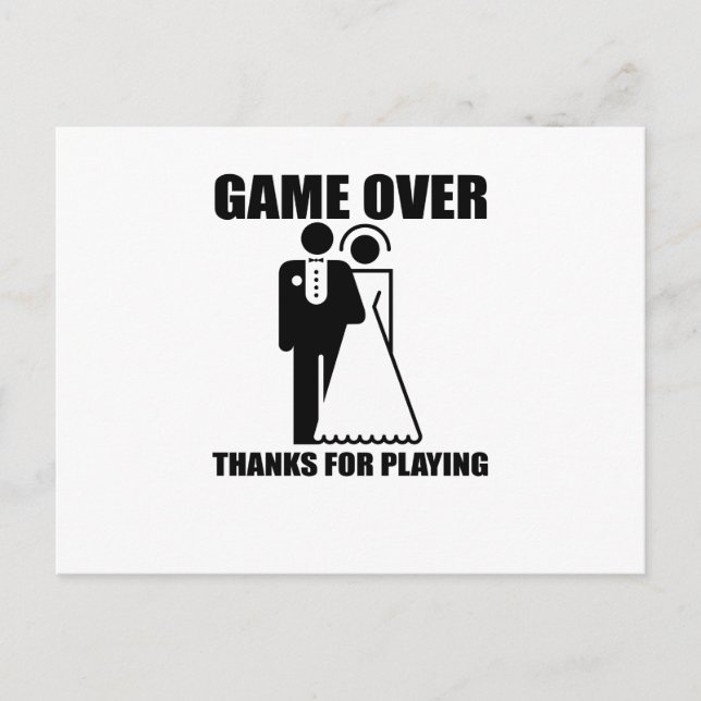 Postal Gracioso diseño Boda "Game Over" (Anverso)