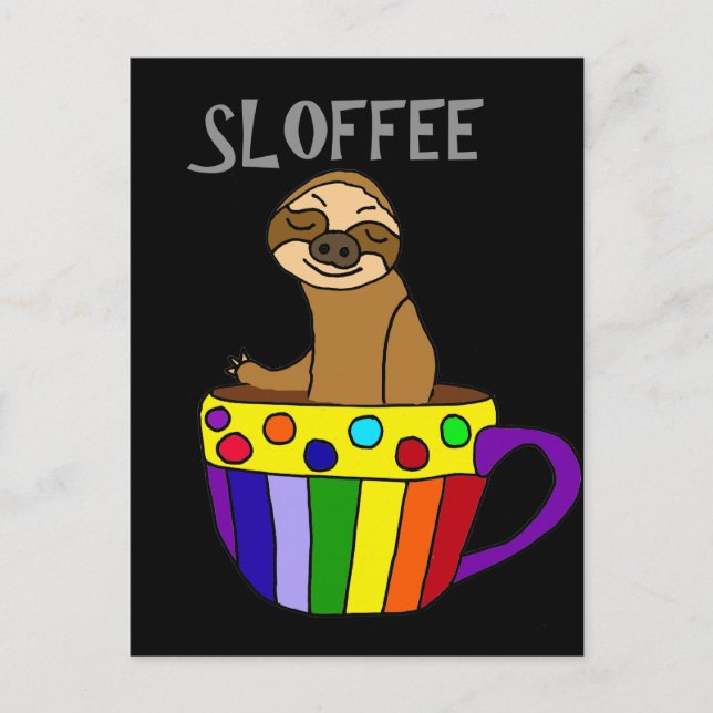 Postal Gracioso diseño de café para beber SLOFFEE Sloth (Anverso)