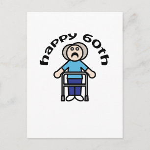 Postal Gracioso, diseño de "feliz 60" de anciana mujer