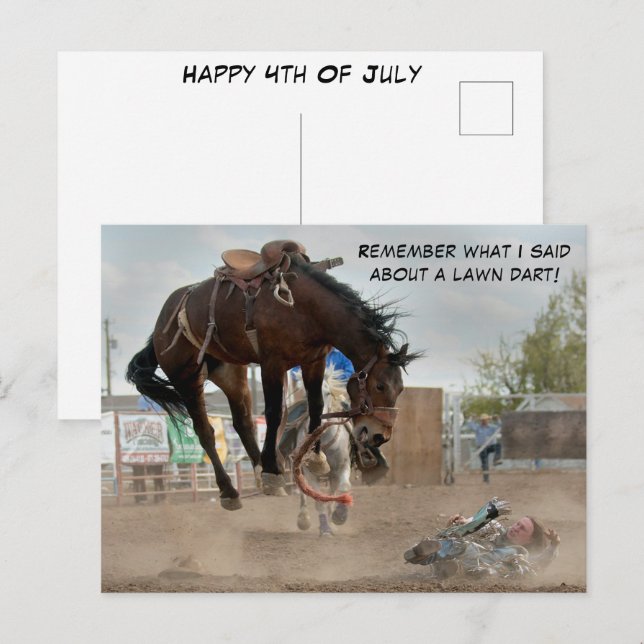 Postal Gracioso Feliz 4 De Julio Evento De Rodeo Saddle B (Anverso / Reverso)