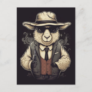 Postal Gracioso Gangster Sheep AI Art