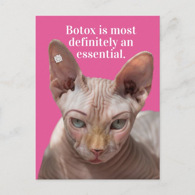Postal Gracioso Gato Arrugado - Botox Es Esencial (Anverso)