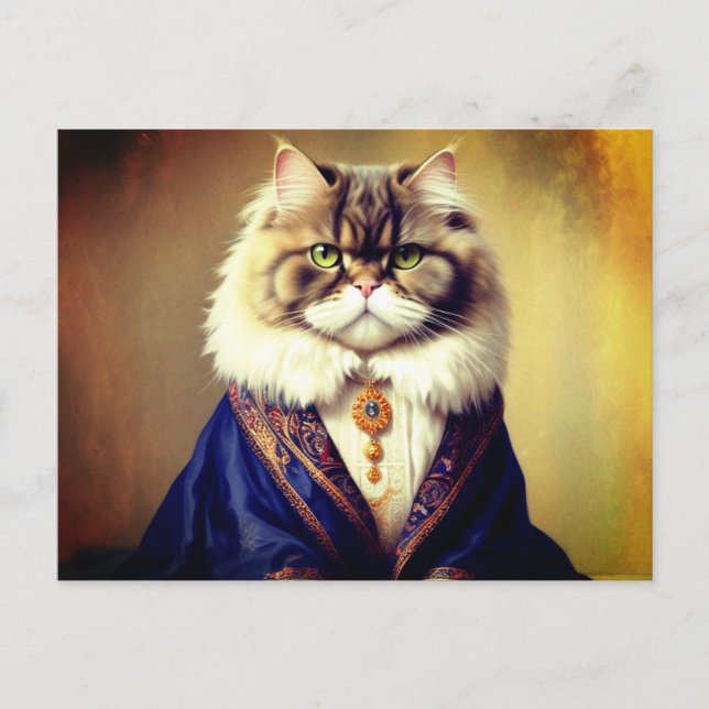 Postal Gracioso gato con rollo azul (Anverso)