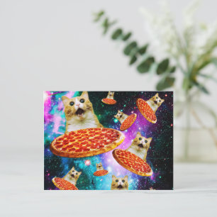 Postal Gracioso gato de pizza espacial