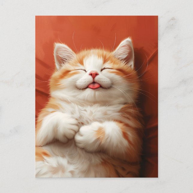 Postal Gracioso gato durmiendo con lengua fuera (Anverso)