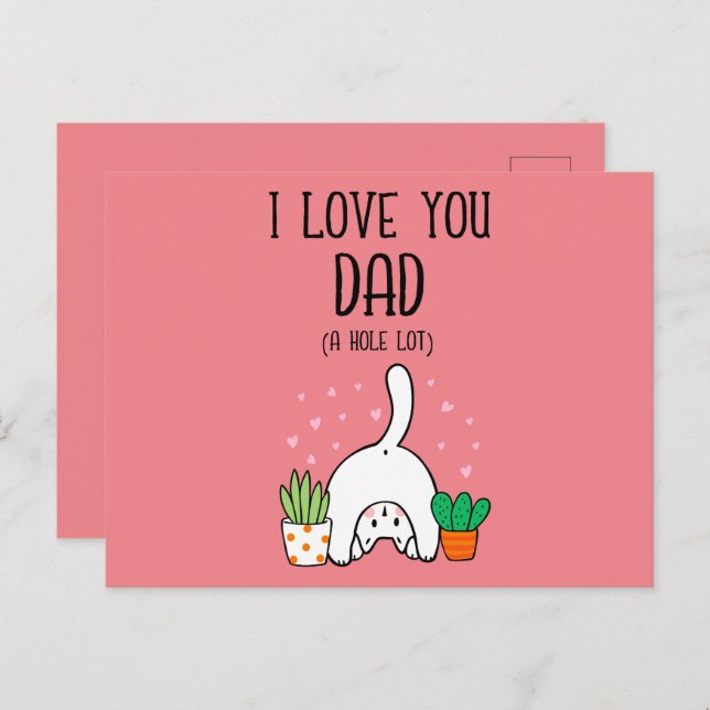 Postal Gracioso Gato Que Te Amo Papá Mucho (Anverso / Reverso)