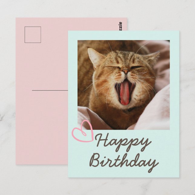 Postal Gracioso Gato Yawning y feliz cumpleaños (Anverso / Reverso)