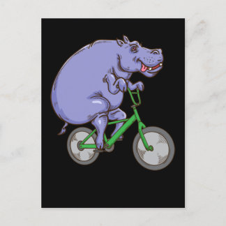 Postal Gracioso Hippo Montando Bicicleta Hippopótamo Niño