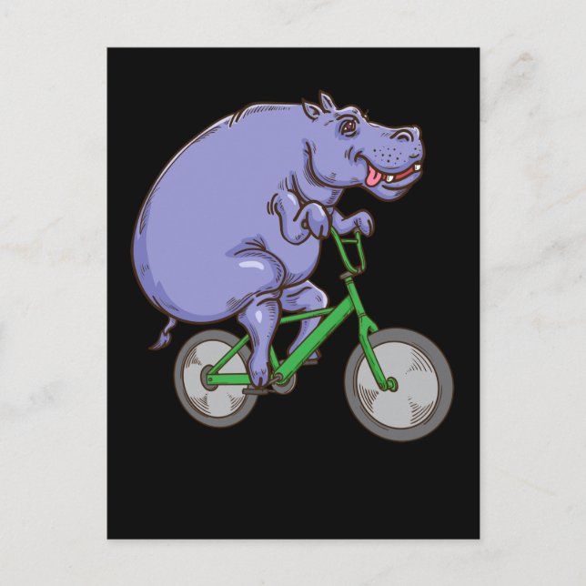 Postal Gracioso Hippo Montando Bicicleta Hippopótamo Niño (Anverso)