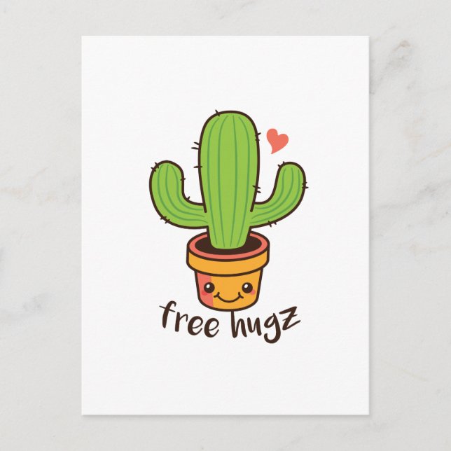 Postal Gracioso HUGS GRATIS Hugz Cacti Cactus Pricky (Anverso)