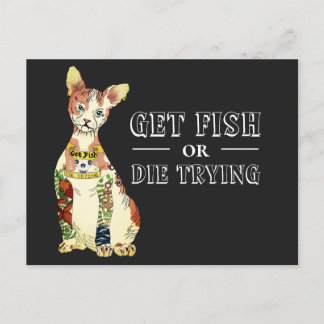 Postal Gracioso Ilustracion Gangster Sphynx Cat Tattoo