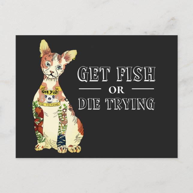 Postal Gracioso Ilustracion Gangster Sphynx Cat Tattoo (Anverso)