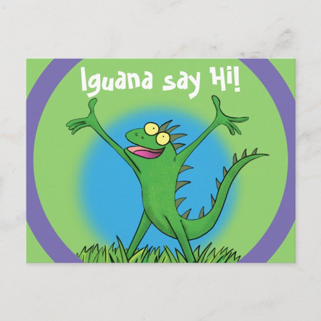 Postal Gracioso lagarto de iguana con sonrisa verde (Anverso)