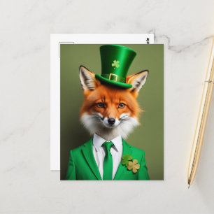Postal Gracioso lindo St Patricks Day Fox