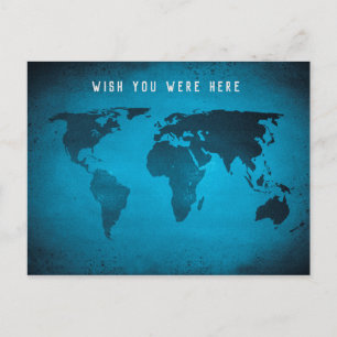 Postal Gracioso mapa del mundo azul