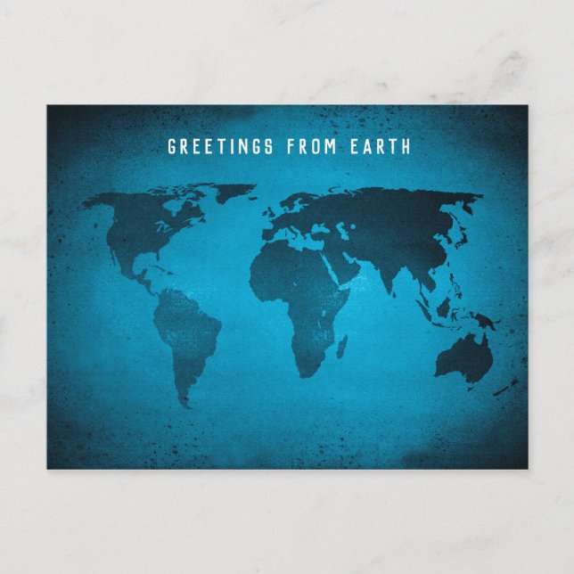 Postal Gracioso mapa del mundo azul (Anverso)