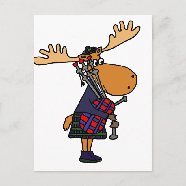 Postal Gracioso Moose Jugando El Arte De Bagpipes (Anverso)