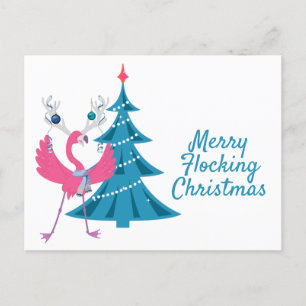 Postal Gracioso Navidad Flamingo Ringo Festividad de Reno