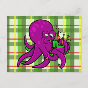 Postal Gracioso Octopus Ilustracion Personalizado Bagpipe