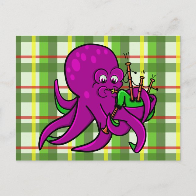 Postal Gracioso Octopus Ilustracion Personalizado Bagpipe (Anverso)