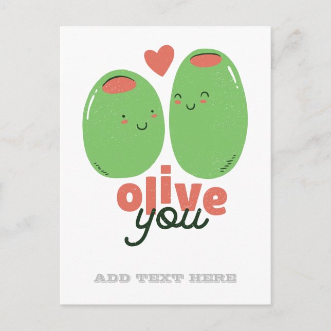 Postal Gracioso Olive You Foodie Love Graphics Wordplay (Anverso)