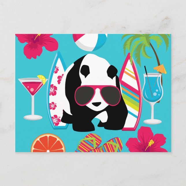 Postal Gracioso Panda Bear Beach Bum Guay Gafas De Sol Su (Anverso)