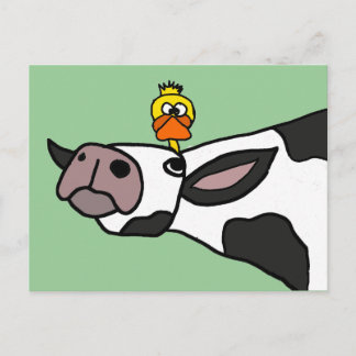 Postal Gracioso pato en un Personalizado de vaca