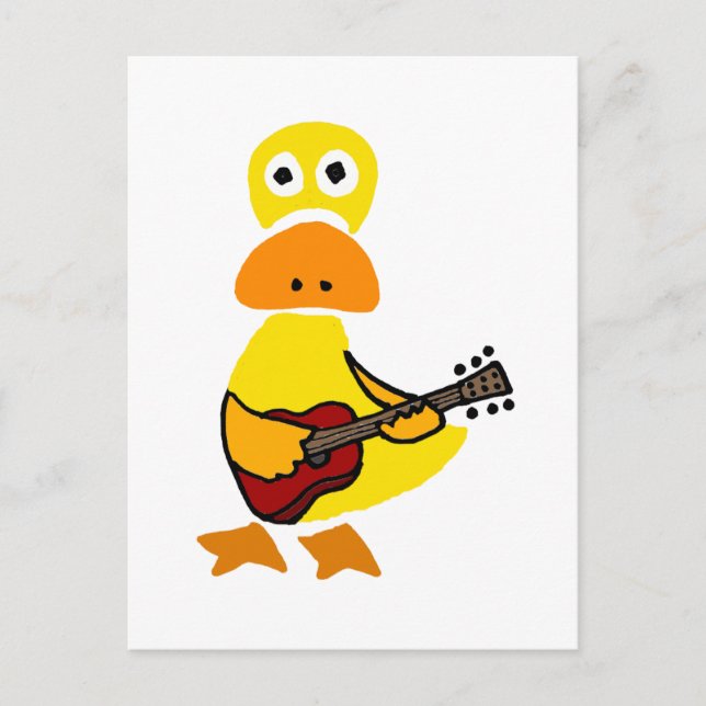 Postal Gracioso Pato Tocando Guitarra Primitiva Arte (Anverso)