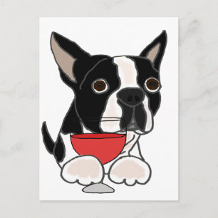Postal Gracioso perro de Boston Terrier que bebe arte de 