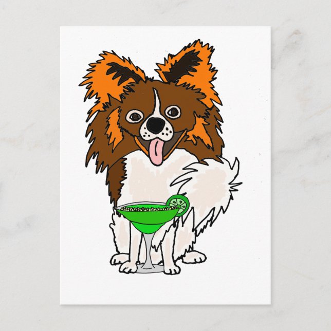 Postal Gracioso perro Papillon bebe Margarita Personaliza (Anverso)
