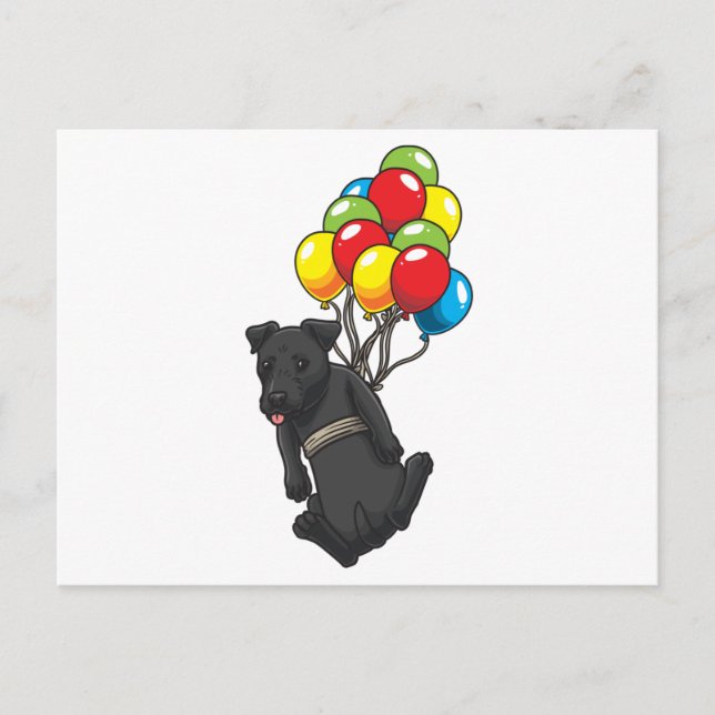 Postal Gracioso Perro Terrier Patterdale Con Globos (Anverso)