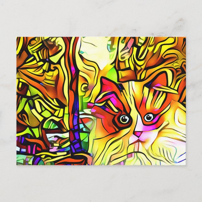Postal Gracioso Personalizado de graffiti de gato abstrac (Anverso)