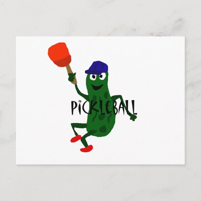 Postal Gracioso Pickle Jugando Pickleball (Anverso)