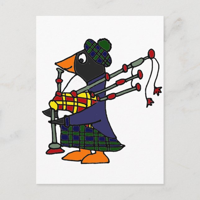Postal Gracioso pingüino tocando el arte de las Bagpipes (Anverso)