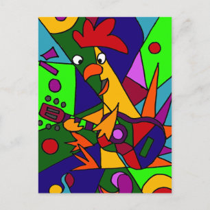 Postal Gracioso pollo tocando la guitarra del origen del