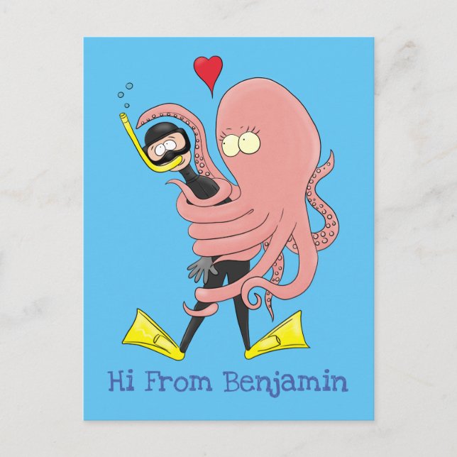 Postal Gracioso pulpo abrazos buceo humor personalizado (Anverso)