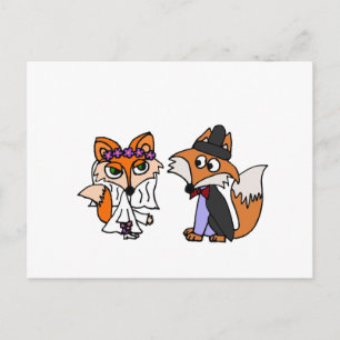 Postal Gracioso Red Fox Bride y Groom Boda Art