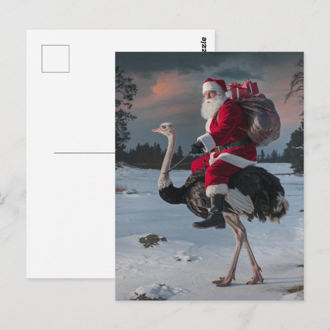 Postal Gracioso Santa y Ostrich (Anverso / Reverso)