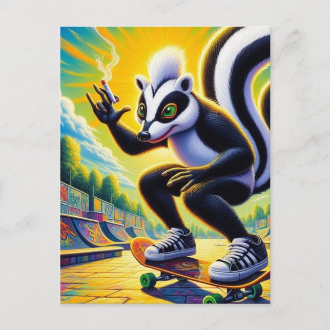 Postal Gracioso Skateboarding Skunk (Anverso)