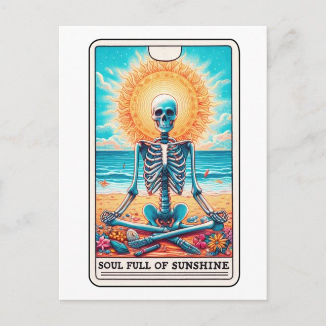 Postal Gracioso Skeleton lleno de sol Meditación Tarot (Anverso)