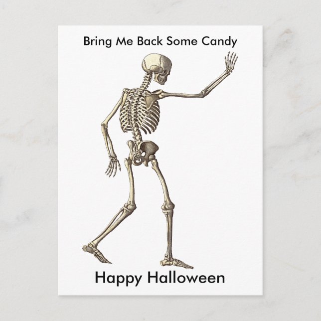 Postal Gracioso Skeleton Waving Bring Back Candy Hallowee (Anverso)