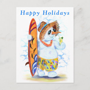 Postal Gracioso Snowman Surfer Feliz Feriado