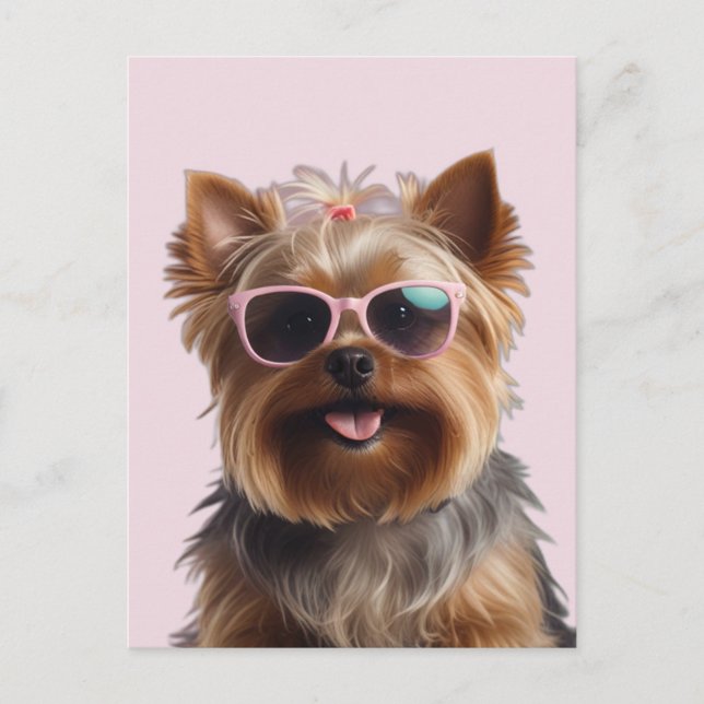 Postal Gracioso Yorkshire Terrier Con Gafas De Sol (Anverso)