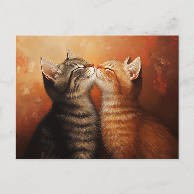 Postal Graciosos gatitos de besando en San Valentín (Anverso)