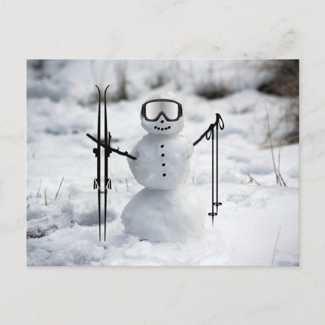 Postal Graciosos Navidades de esquí Snowman invierno esta (Anverso)