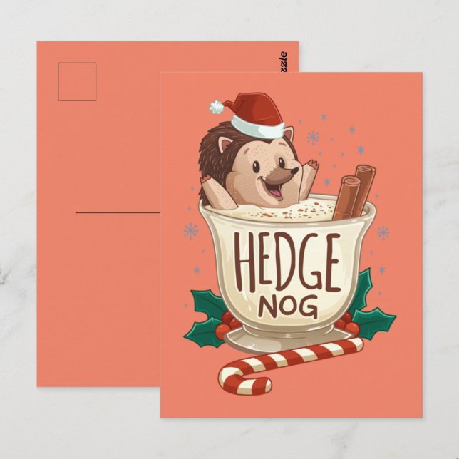 Postal Graciosos Navidades de Nog Hedgehog Eggnog (Anverso / Reverso)