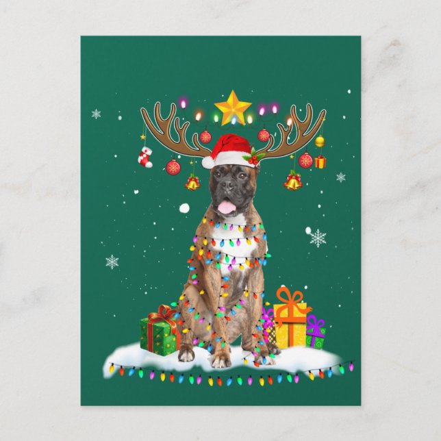 Postal Graciosos Navidades de perros de Boxer Tee Reindes (Anverso)