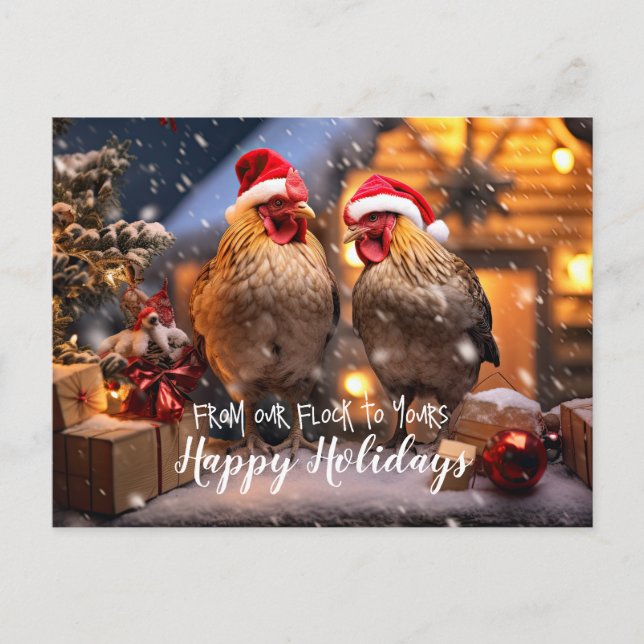 Postal Graciosos Navidades de pollos traseros Felices Fie (Anverso)