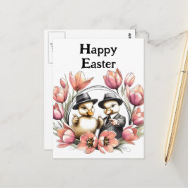 Postal Graciosos pollitos de Pascua en traje