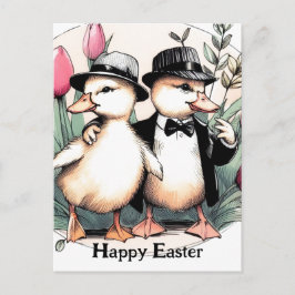Postal Graciosos pollitos de Pascua en traje